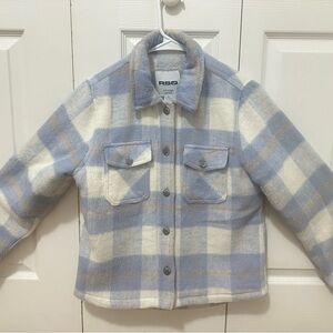 Tilly RSQ Womens Window Pane Plaid Shacket warm Jacket Blue and Cream Size XL